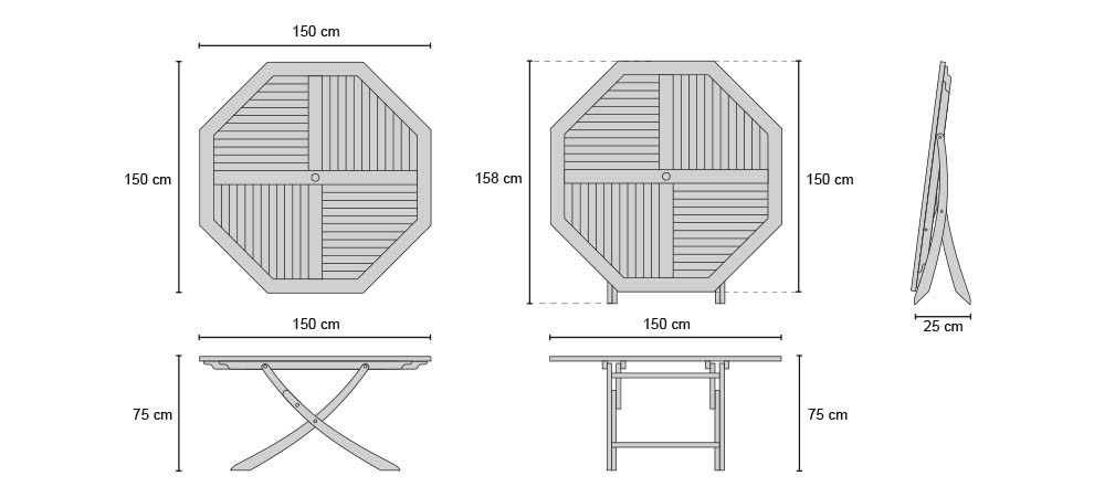 Suffolk Octagonal Table 1.5m - Dimensions